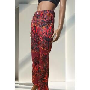 Japanese brand Jane Doe red floral flare jeans size 8 stretchy-ish